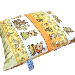 Uniquu pupukuosinen lastentyyny, väri oranssi-valko-vihreä.