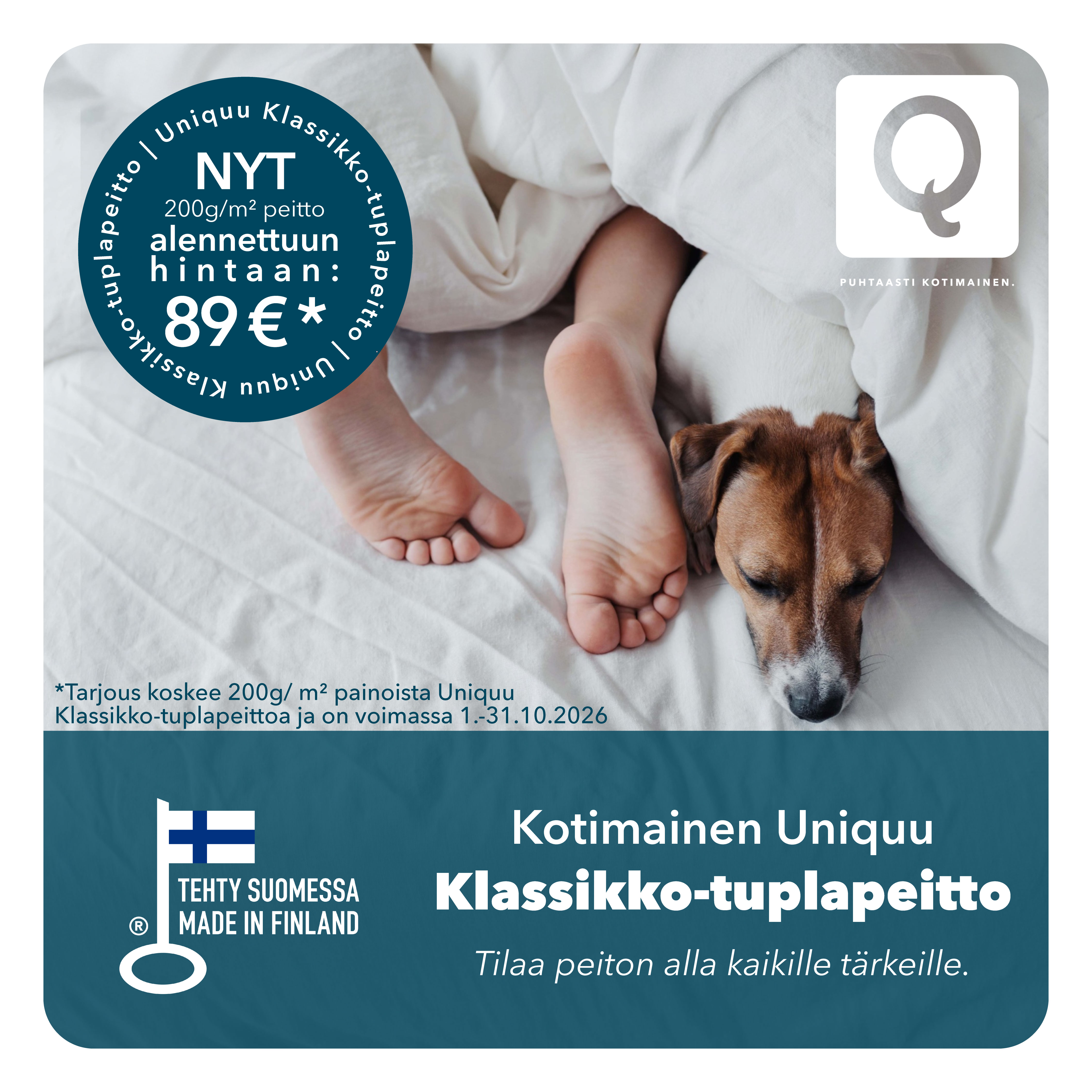 Lokakuun tarjouksessa 2026 Uniquu Klassikko-tuplapeitto tarjoushintaan.